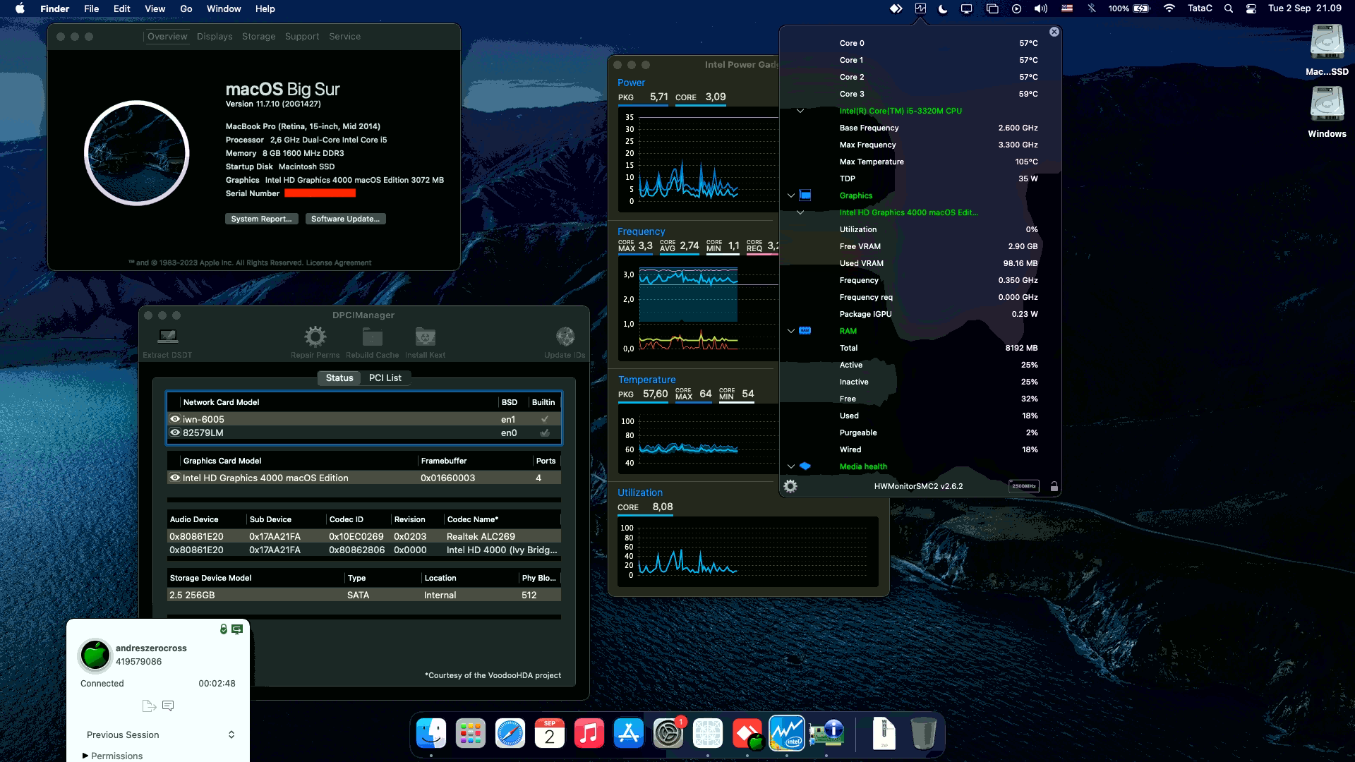 Success Hackintosh macOS Big Sur 11.7.10 Build 20G1427 in Lenovo Thinkpad X230